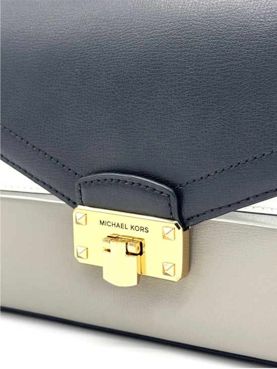 Michael Kors Kinsley Medium Shoulder Flap Crossbody Bag Optic White Multi